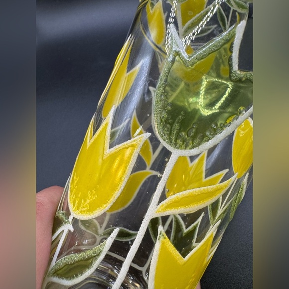 5 VINTAGE CULVER YELLOW & GREEN TULIP GLASSES Tumblers 1970’s 7"T - Picture 7 of 7